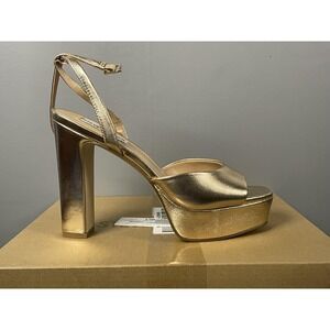 Steve Madden Assured Shoes Womens Size 7.5 Gold Metallic Platform Block Heel
